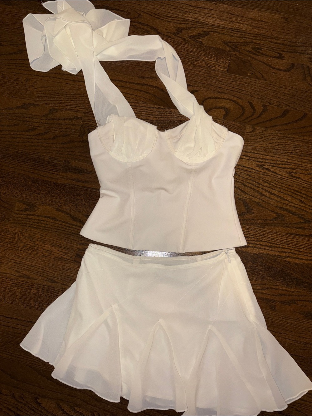 White Fox Boutique White Two-Piece Corset Top and Chiffon Skirt Set